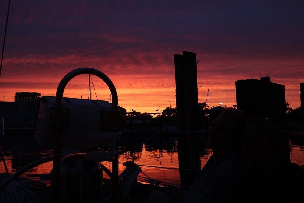 Sunset in the harbor aboard Gypsy Lady a Hinckley Sailboat from Biloxi