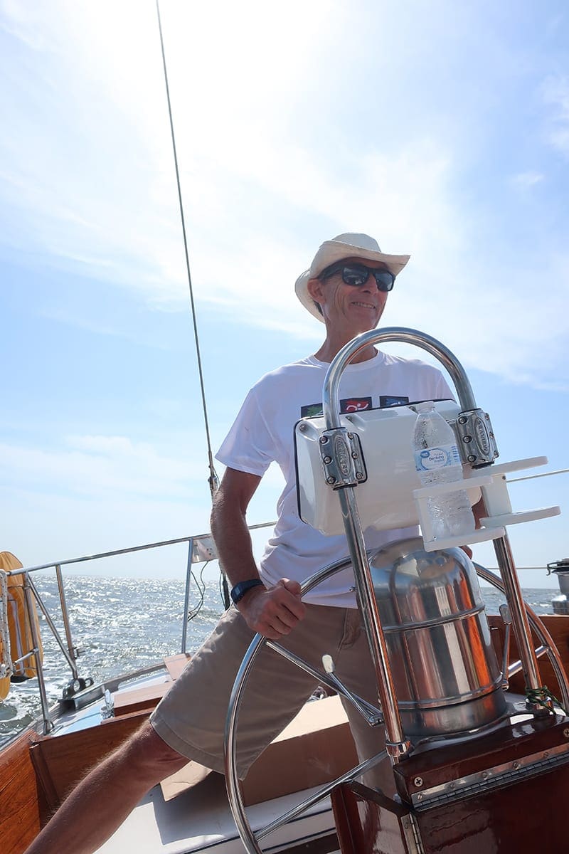 taking the helm of a Hinckley Sailboat from Biloxi